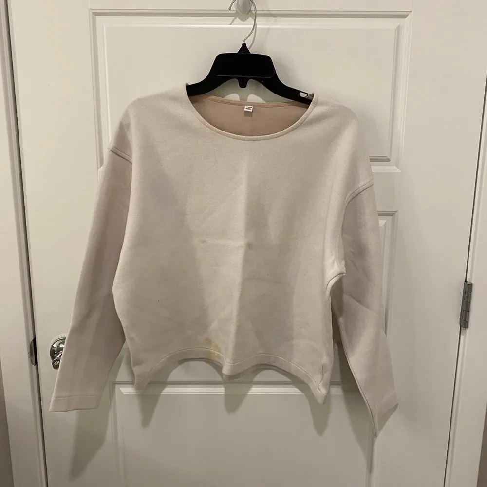 Uniqlo Cream Heavyweight Knit Drop Shoulder Crewneck Boxy Sweatshirt Medium